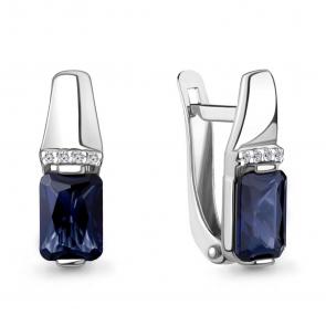 Серебряные серьги AQUAMARINE с фианитом и гидротермальным сапфиром А46840АБ фото