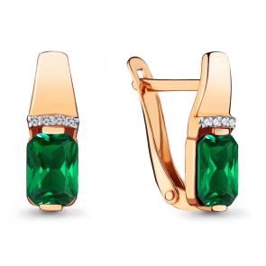 Серьги из золочёного серебра AQUAMARINE с фианитом и гидротермальным изумрудом А46840АГ-п фото