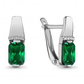 Серебряные серьги AQUAMARINE с фианитом и гидротермальным изумрудом А46840АГ фото