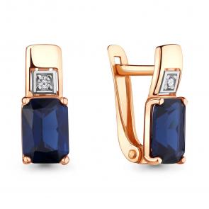 Серьги из золочёного серебра AQUAMARINE с фианитом и гидротермальным сапфиром А46841АБ-пк фото