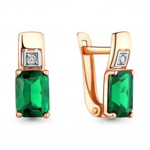 Серьги из золочёного серебра AQUAMARINE с фианитом и гидротермальным изумрудом А46841АГ-пк фото