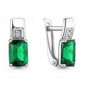 Серебряные серьги AQUAMARINE с фианитом и гидротермальным изумрудом А46841АГ фото