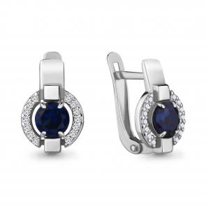 Серебряные серьги AQUAMARINE с фианитом и гидротермальным сапфиром А46851АБ фото