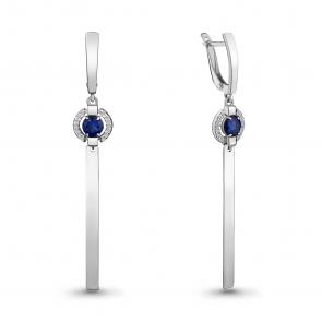 Серебряные серьги AQUAMARINE с фианитом и гидротермальным сапфиром А46852АБ фото