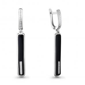 Серебряные серьги AQUAMARINE с фианитом и керамикой А46909А фото