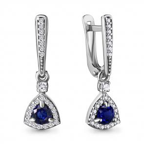 Серебряные серьги AQUAMARINE с фианитом и гидротермальным сапфиром А46925АБ фото