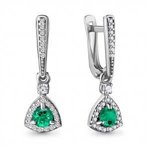 Серебряные серьги AQUAMARINE с фианитом и гидротермальным изумрудом А46925АГ фото