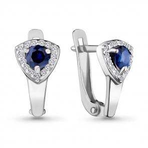 Серебряные серьги AQUAMARINE с фианитом и гидротермальным сапфиром А46927АБ фото