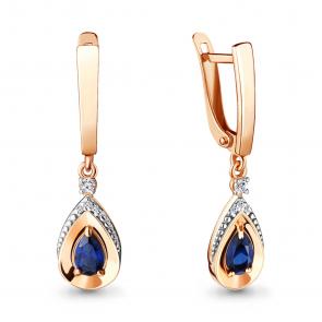 Серьги из золочёного серебра AQUAMARINE с фианитом и гидротермальным сапфиром А46928АБ-пк фото