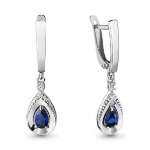 Серебряные серьги AQUAMARINE с фианитом и гидротермальным сапфиром А46928АБ фото