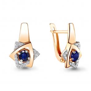 Серьги из золочёного серебра AQUAMARINE с фианитом и гидротермальным сапфиром А46929АБ-п фото