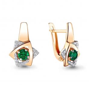 Серьги из золочёного серебра AQUAMARINE с фианитом и гидротермальным изумрудом А46929АГ-п фото