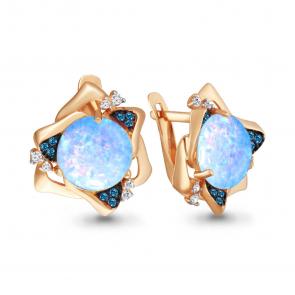 Серьги из золочёного серебра AQUAMARINE с фианитом, опалом и гидротермальным сапфиром А4700097Б-п фото