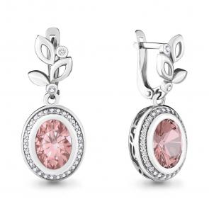 Серебряные серьги AQUAMARINE с фианитом и морганитом А4701890А фото