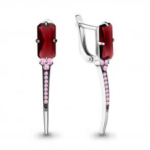 Серебряные серьги AQUAMARINE с фианитом и гранатом А4702085В фото
