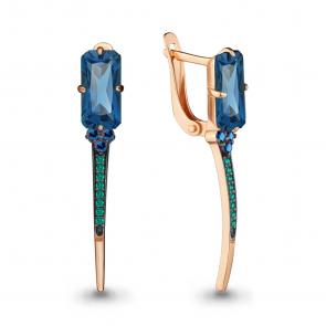 Серьги из золочёного серебра AQUAMARINE с гидротермальным сапфиром, гидротермальным изумрудом и Лондон топазом А4702093БГ-п фото