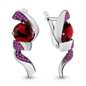 Серебряные серьги AQUAMARINE с гранатом и рубиновым корундом А4702185В фото