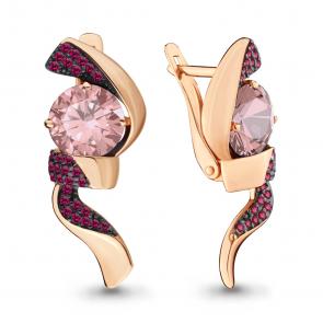 Серьги из золочёного серебра AQUAMARINE с рубиновым корундом и морганитом А4702190В-п фото