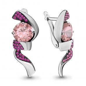 Серебряные серьги AQUAMARINE с рубиновым корундом и морганитом А4702190В фото