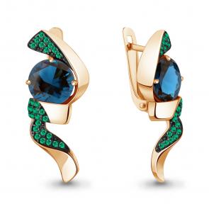 Серьги из золочёного серебра AQUAMARINE с гидротермальным изумрудом и Лондон топазом А4702193Г-п фото