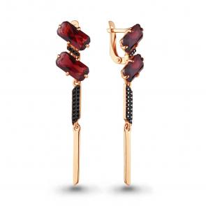 Серьги из золочёного серебра AQUAMARINE с гранатом и ювелирным кристаллом А4702285Ч-п фото