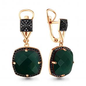 Серьги из золочёного серебра AQUAMARINE с агатом и ювелирным кристаллом А4702309Ч-п фото