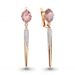 Серьги из золочёного серебра AQUAMARINE с фианитом и морганитом А4702490А-п фото