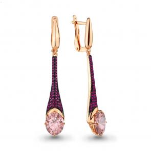Серьги из золочёного серебра AQUAMARINE с рубиновым корундом и морганитом А4702590В-п фото