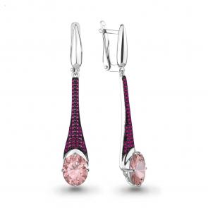 Серебряные серьги AQUAMARINE с фианитом и рубиновым корундом А4702590В фото