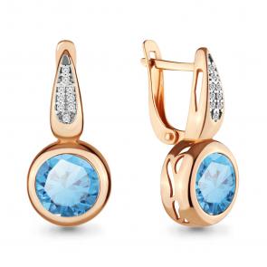 Серьги из золочёного серебра AQUAMARINE с фианитом и турмалином А4702688А-п фото