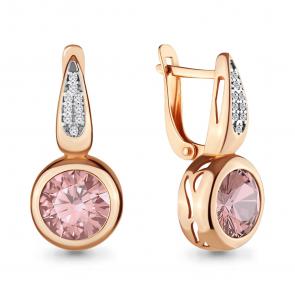 Серьги из золочёного серебра AQUAMARINE с фианитом и морганитом А4702690А-п фото