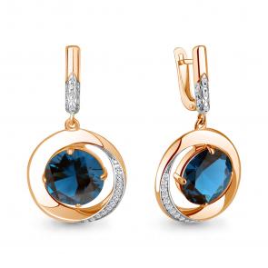 Серьги из золочёного серебра AQUAMARINE с фианитом и Лондон топазом А4703093А-пк фото