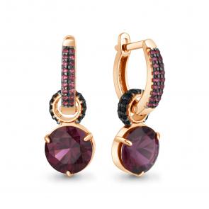 Серьги-трансформеры из золоченого серебра AQUAMARINE с аметистом, турмалином и ювелирным кристаллом А4703184ЧВ-п фото