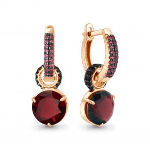 Серьги-трансформеры из золоченого серебра AQUAMARINE с гранатом, турмалином и ювелирным кристаллом А4703185ЧВ-п фото