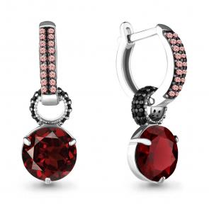 Серебряные серьги- трансформеры AQUAMARINE с гранатом, турмалином и ювелирным кристаллом А4703185ЧВ фото