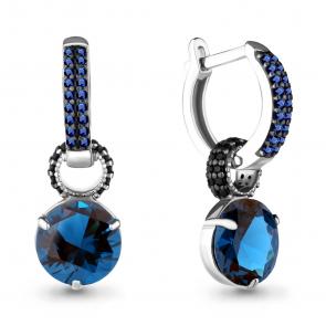 Серебряные серьги-трансформеры AQUAMARINE с лондон топазом, гидротермальным сапфиром и ювелирным кристаллом А4703193ЧБ фото