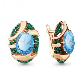 Серьги из золочёного серебра AQUAMARINE с гидротермальным изумрудом и турмалином А4703288Г-п фото