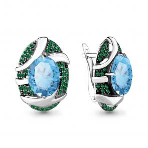 Серебряные серьги AQUAMARINE с гидротермальным изумрудом и турмалином А4703288Г фото