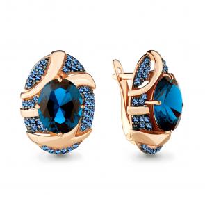 Серьги из золочёного серебра AQUAMARINE с гидротермальным сапфиром и Лондон топазом А4703293Б-п фото