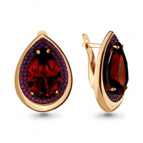 Серьги из золочёного серебра AQUAMARINE с гранатом и рубиновым корундом А4703385В-п фото