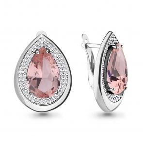 Серебряные серьги AQUAMARINE с фианитом и морганитом А4703390А фото