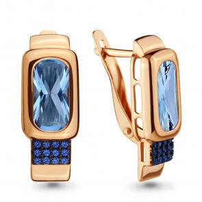 Серьги из золочёного серебра AQUAMARINE с топазом и гидротермальным сапфиром А4703592Б-п фото