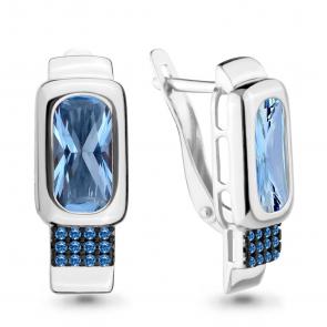 Серебряные серьги AQUAMARINE с топазом и гидротермальным сапфиром А4703592Б фото