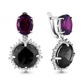 Серебряные серьги AQUAMARINE с фианитом, аметистом и ювелирным кристаллом А4703683А фото