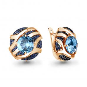Серьги из золочёного серебра AQUAMARINE с топазом и гидротермальным сапфиром А4703792Б-п фото