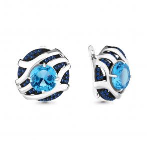 Серебряные серьги AQUAMARINE с топазом и гидротермальным сапфиром А4703792Б фото