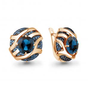 Серьги из золочёного серебра AQUAMARINE с гидротермальным сапфиром и Лондон топазом А4703793Б-п фото