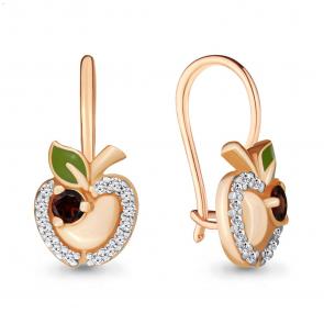 Серьги из золочёного серебра AQUAMARINE с фианитом, эмалью и рубиновым корундом А47052А-п фото