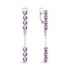 Серебряные серьги AQUAMARINE с фианитом и аметистом А4706004А фото