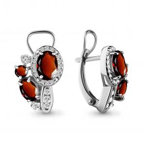 Серебряные серьги AQUAMARINE с фианитом и гранатом А4707903А фото